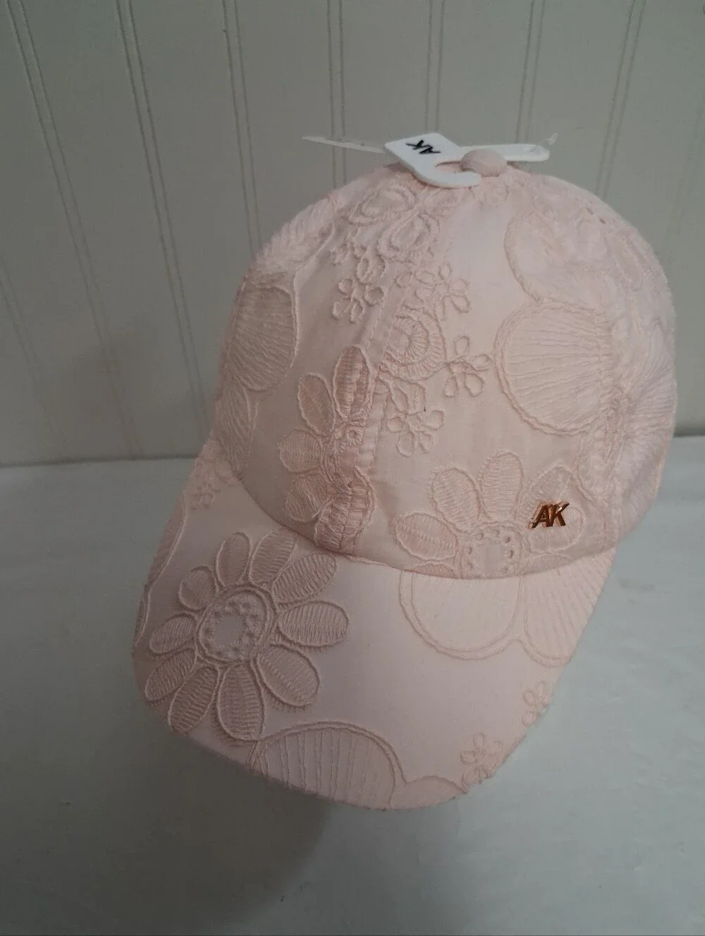 Anne Klein Pale Pink Floral Adjustable Cotton Twill Baseball Cap
